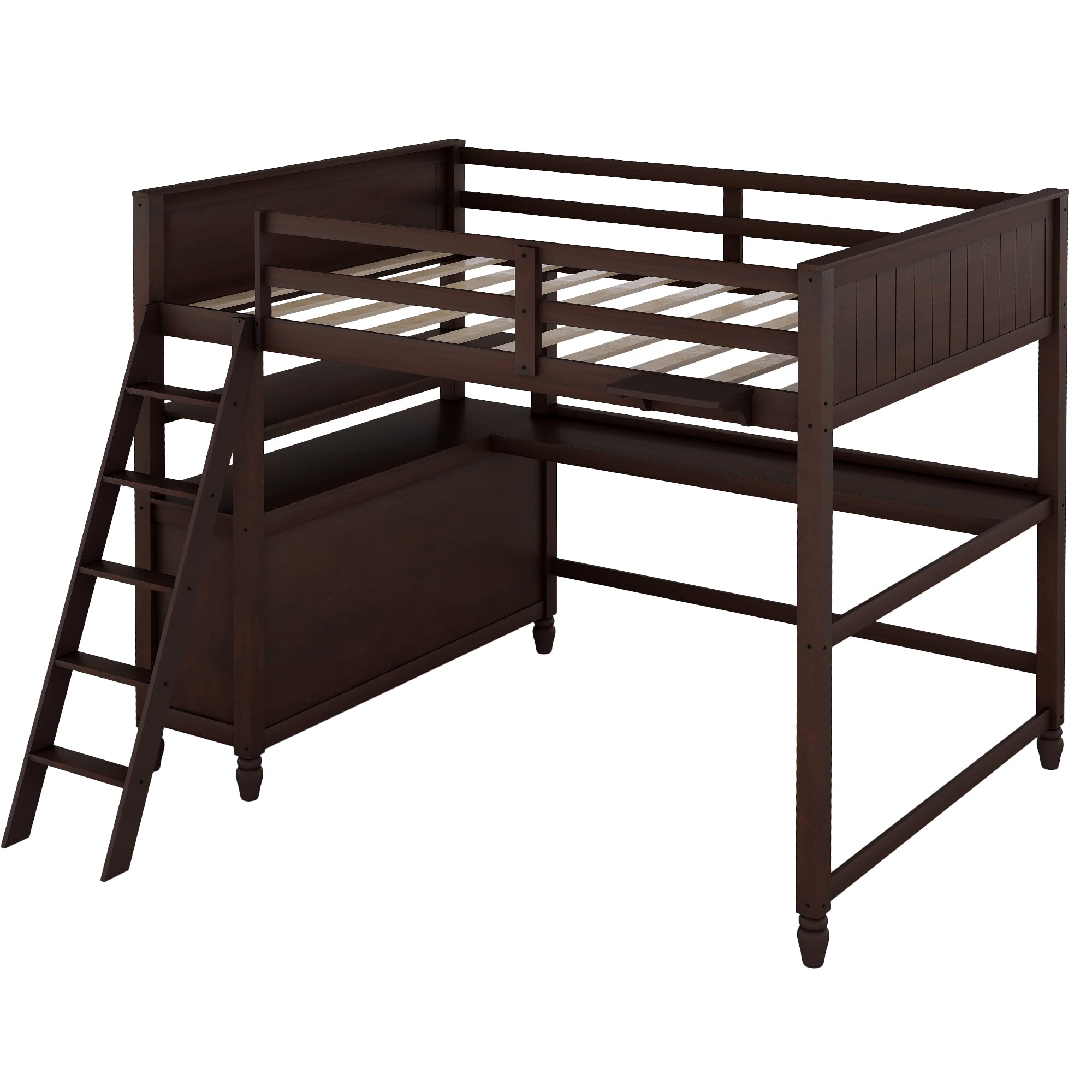 Full Loft Bed with Desk & Storage - Wooden Twin Loft Bed with 6 Drawers & Shelves for Kids, Teens, College Dorm - Space-Saving Study & Sleep Solution (Espresso) - Perfect for Small Bedrooms & Studio Apartments