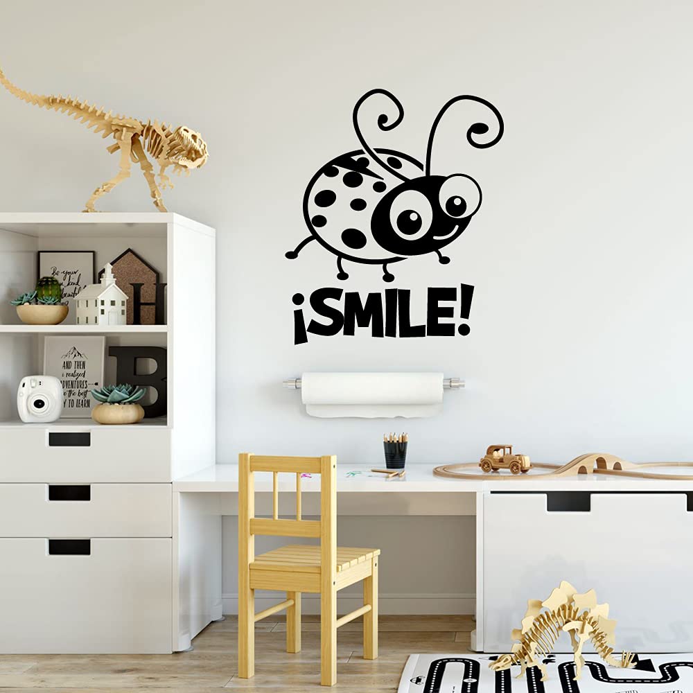 Smiling Ladybug Vinyl Wall Sticker - Cute Animal Insect Decal for Kids Room, Nursery, Playroom Decor (28x30 inch) - Perfect for Bedroom, Kindergarten & Home Decoration