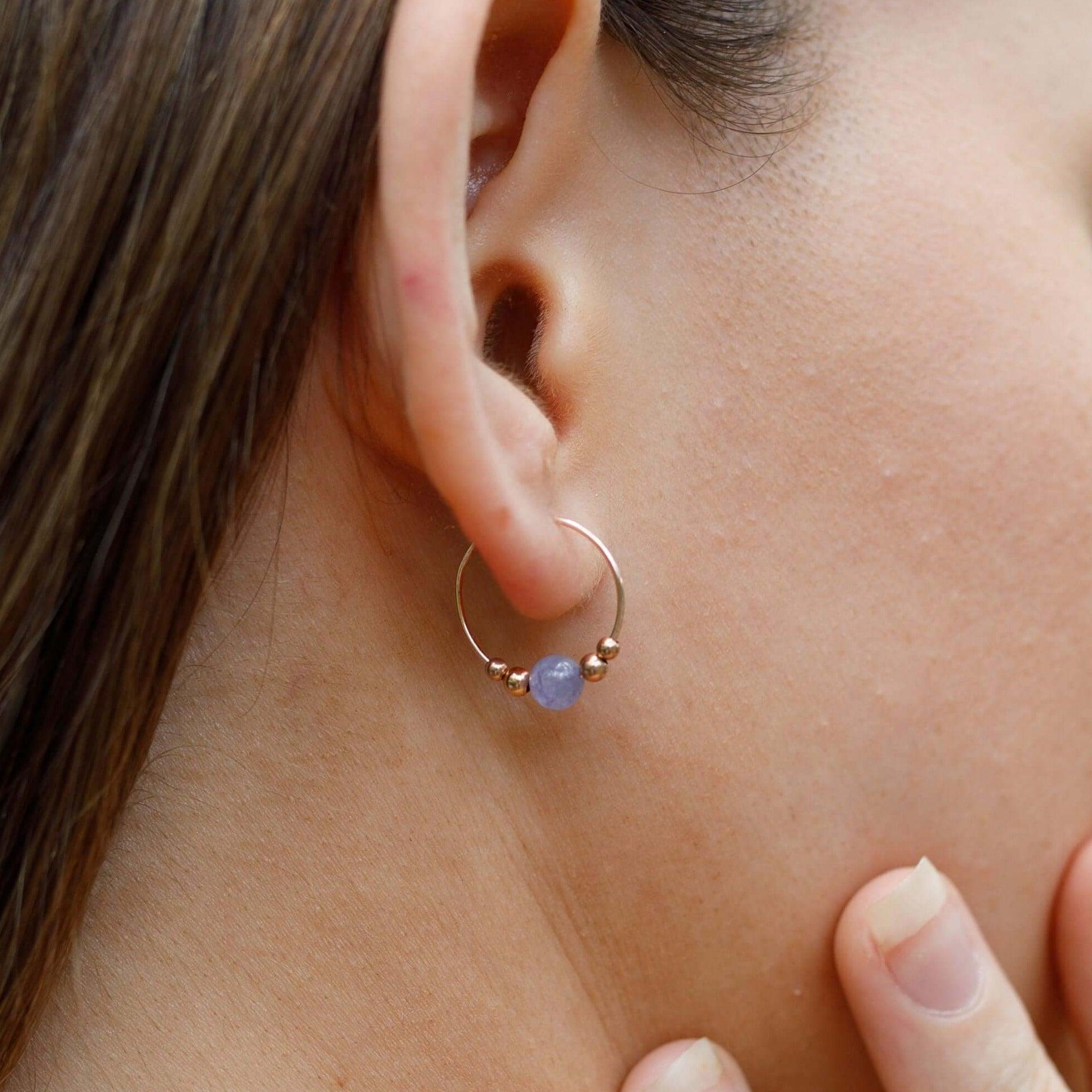 Tiny Tanzanite Gemstone Bead Hoop Earrings for Women - Dainty Sterling Silver Jewelry for Everyday Wear & Special Occasions
