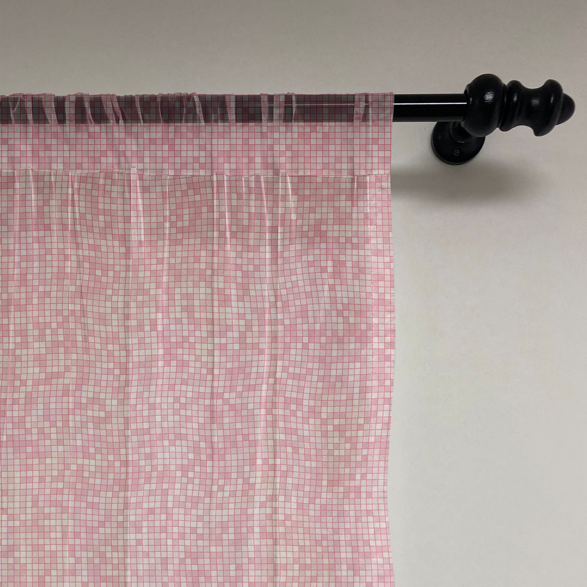 Ambesonne Pink and White Tulle Curtains - Sheer Rod Pocket Drapes with Gingham Mosaic Tile Design, 108