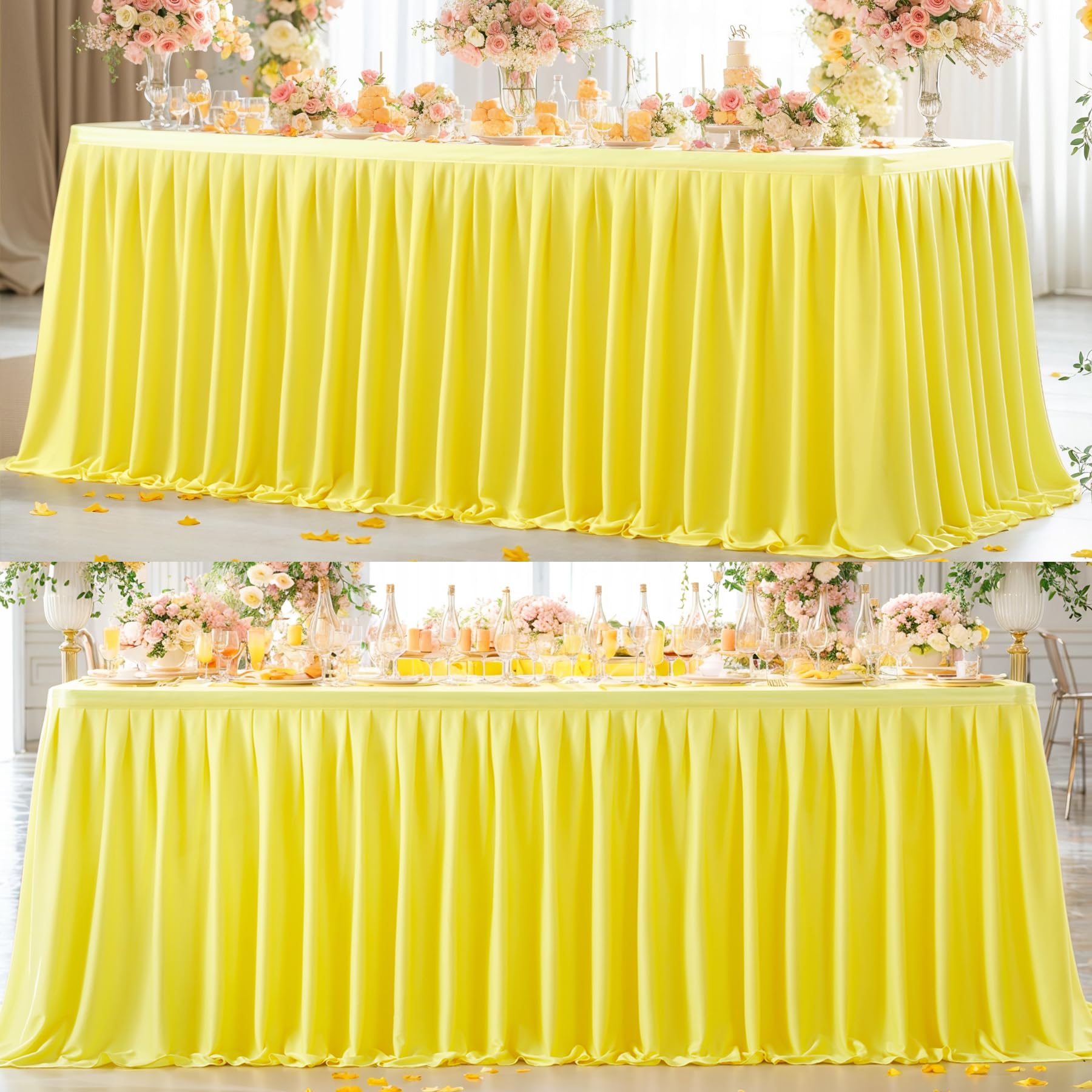 Yellow Polyester Table Skirt 17ft - Wrinkle Resistant for Banquet Wedding Baby Shower