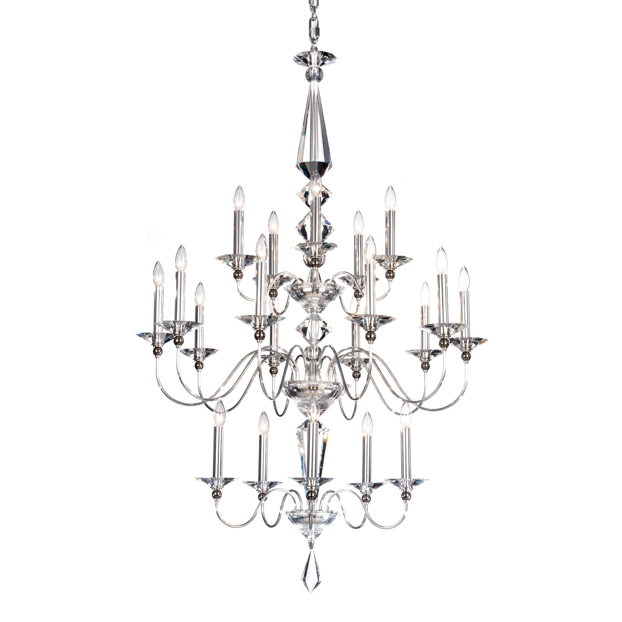 Swarovski Crystal Jasmine Chandelier - 40CL Elegant Silver Ceiling Light Fixture for Dining Room, Bedroom & Living Room Lighting Decor