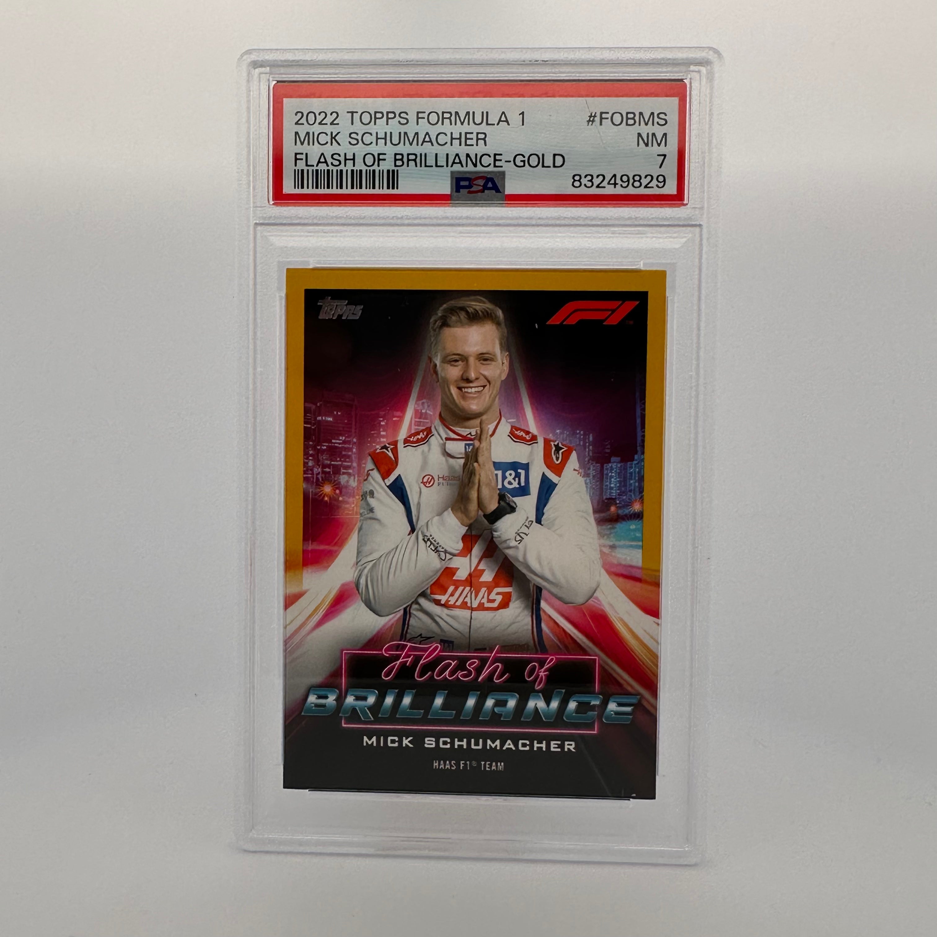 PSA 7 Mick Schumacher #FOBMS Flash Of Brilliance Gold Trading Card - 44/50 Limited Edition Collectible for Sports Memorabilia Fans & F1 Racing Enthusiasts