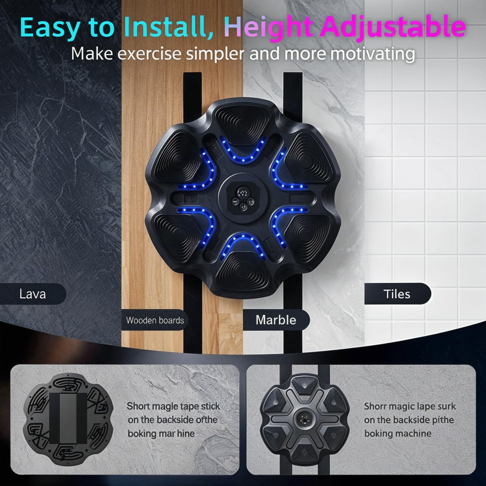 Music Boxing Training Pad with Boxing Gloves - USB Rechargeable Wireless Punching Bag with LED Lights & Sound Effects | Wall Mounted Home Gym Equipment for Cardio & Strength Training | Perfect for Home Workouts, Boxing Practice & Fitness Enthusiasts