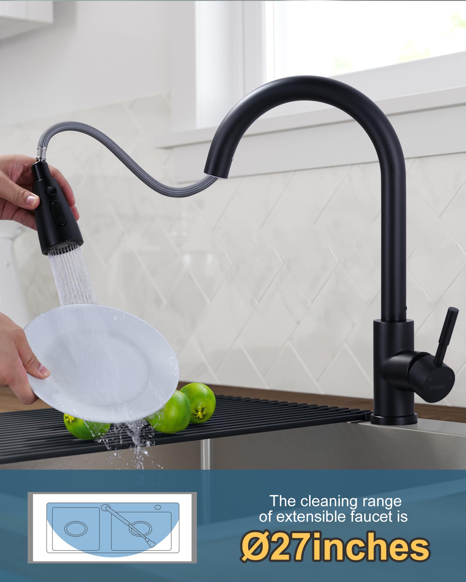 Smart Motion Sensor Touchless Kitchen Faucet with Pull Down Sprayer - Matte Black Stainless Steel 1 or 3 Hole Single Handle Sink Faucet - Ideal for Modern Kitchens, Commercial Spaces & ADA Compliant Installations