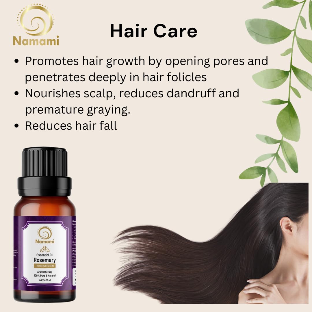 Namami 100% Pure Rosemary Essential Oil (10ml) - Natural Hair Growth Oil for Men & Women, Skin Nourishment, Stress Relief - Aromatherapy Diffuser Oil for Home, Spa & Massage - Therapeutic Grade Essential Oil for Quick Hair Regrowth & Relaxation