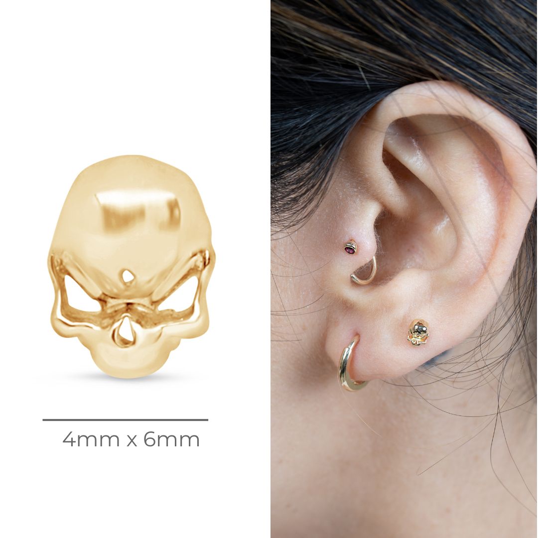 14k Yellow Gold Sassy Skull Flat Back Stud Earrings - Gothic Punk Jewelry for Women, Perfect for Halloween, Parties & Everyday Edgy Style