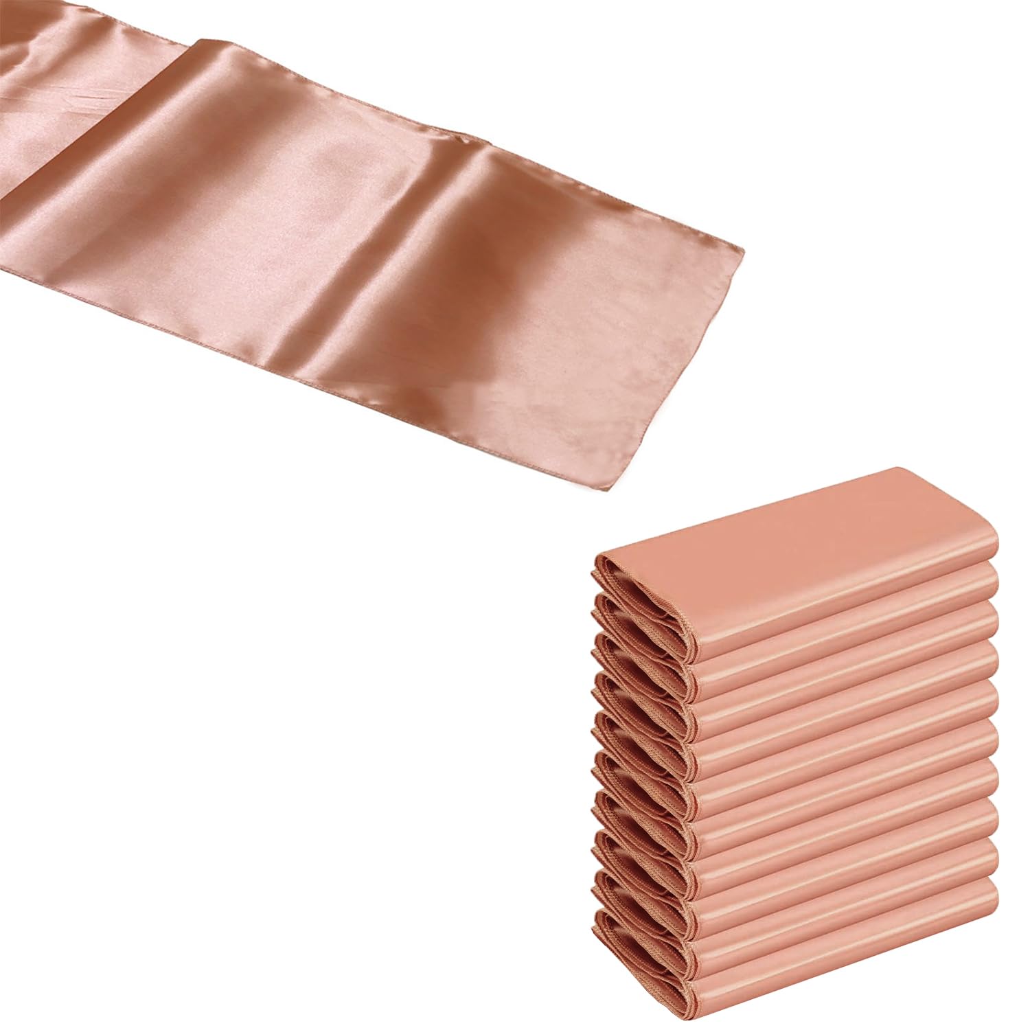 10 Pack Satin Rose Gold Table Runner 12 x 108 Inches - Elegant Wedding Reception Tablecloth, Banquet Decor, Baby Shower Party, Holiday Dining Table Decoration (Rose Gold) | Perfect for Weddings, Bridal Showers, Anniversary Parties & Formal Events