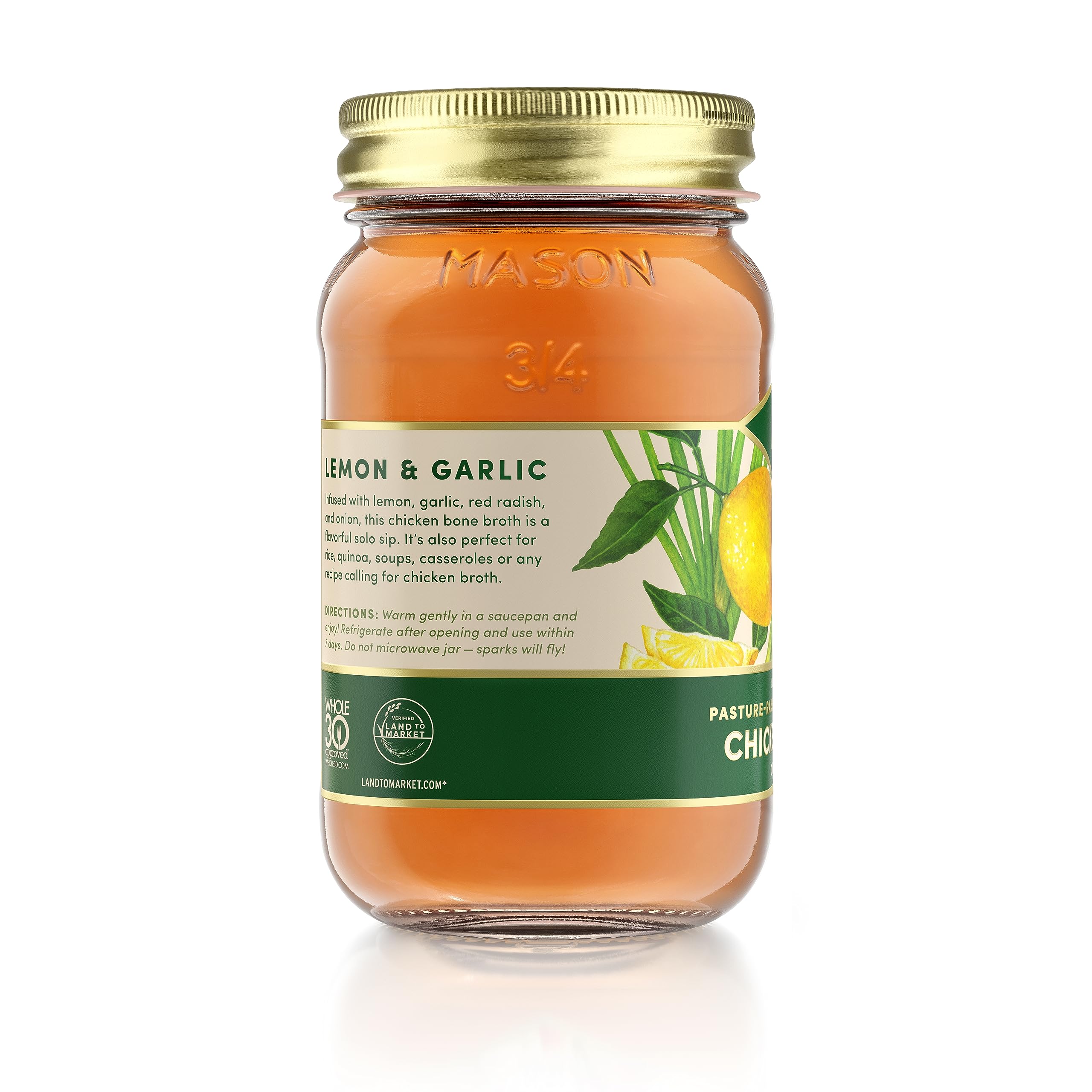 Organic Lemon & Garlic Infused FOND Pasture-Raised Regenerative Chicken Bone Broth - Keto, Paleo & Gut Health Support for Soups, Stews & Cooking