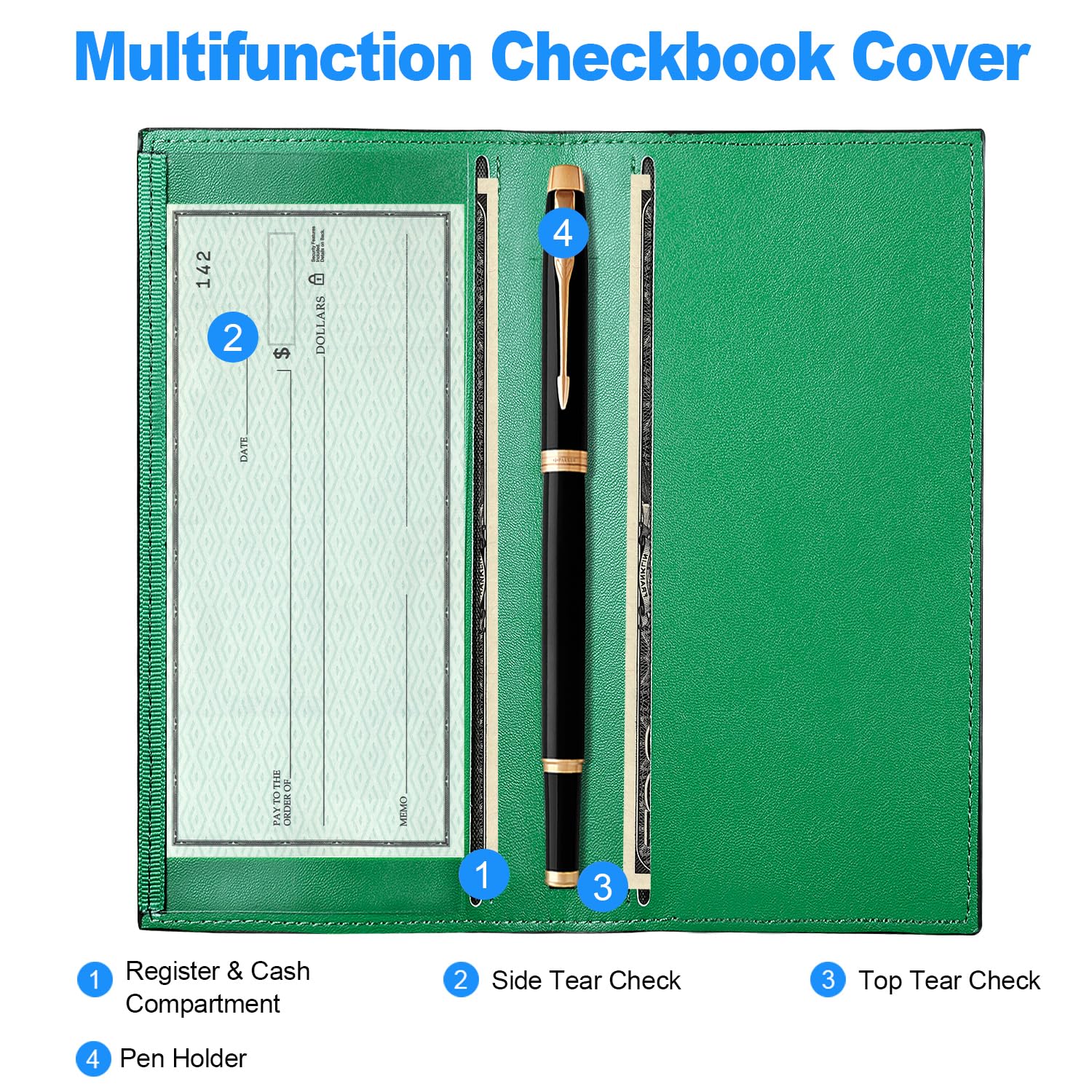 Premium Leather Checkbook Cover for Men & Women - RFID Blocking Checkbook Holder Wallet - Ideal for Business, Travel & Everyday Use