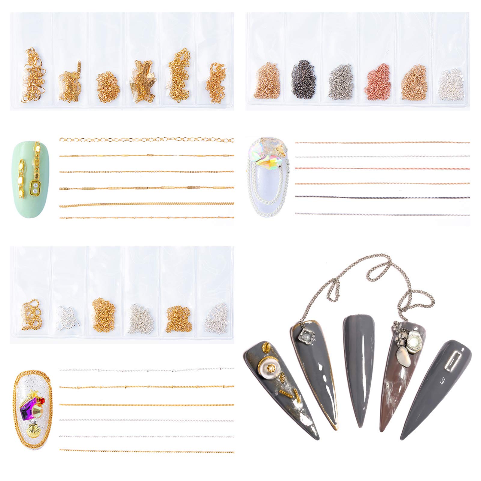 NICENEEDED 18-Piece Mixed Design 3D Nail Art Charms & Chains Set - DIY Manicure Decorations for Women | Perfect for Nail Art, Salon, Party & Special Occasions