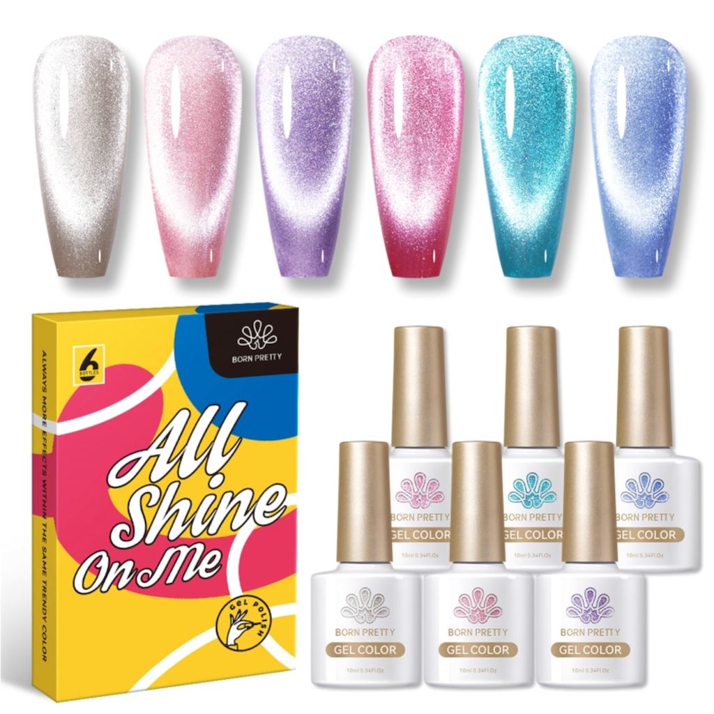 Sea Blue Cat Magnetic Gel Polish Set - 6 Colors for Nail Art, DIY Manicure & Salon Use - Long Lasting UV/LED Nail Polish Kit with Magnetic Effect for Stunning Galaxy Nails