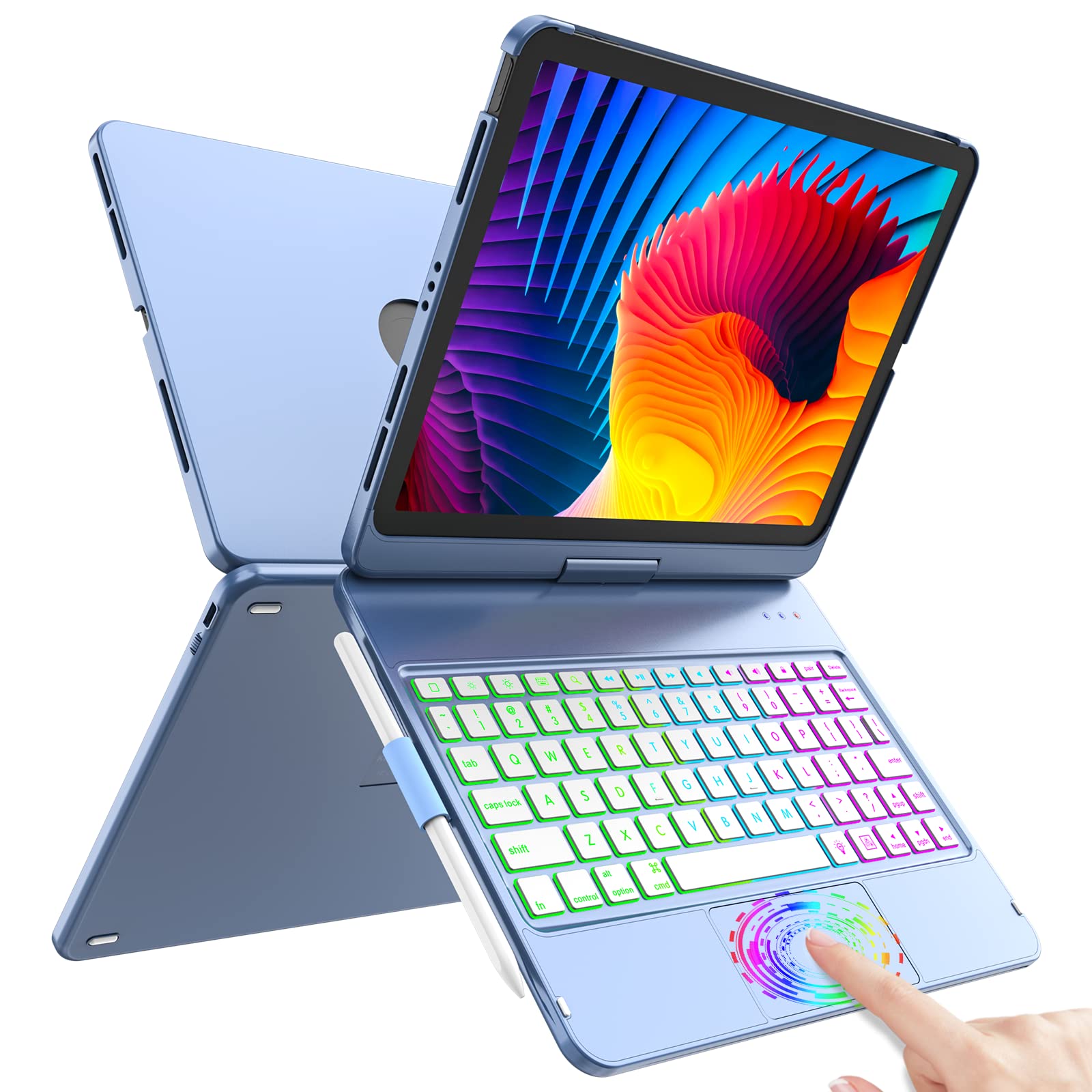 iPad Pro 11 Inch Keyboard Case with Touch Trackpad & 10-Color Backlight - Compatible with iPad Air 5th/4th Gen & iPad Pro 11 (1st/2nd/3rd Gen) - 360° Protection & Pencil Holder - Perfect for Work, Study & Travel