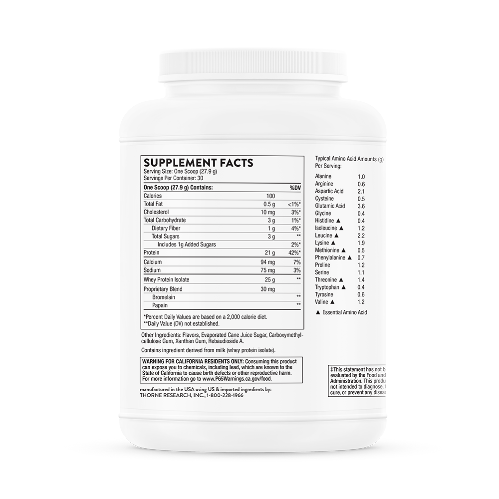 Thorne Whey Protein Isolate Vanilla (SP111) - Premium Protein Powder for Muscle Recovery & Workout - Ideal for Post-Workout Shakes & Healthy Smoothies