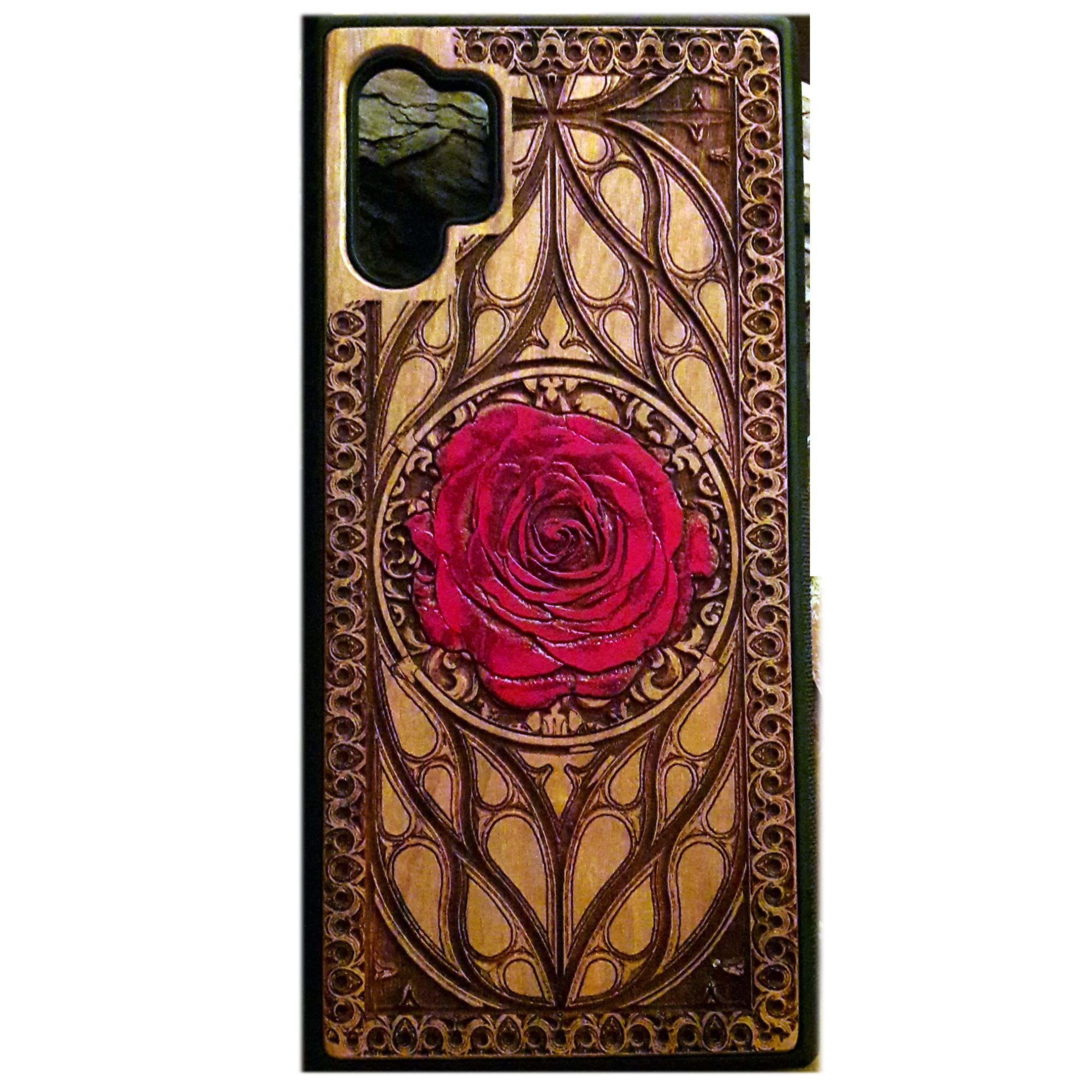 **Eco-Friendly Red Rose Laser Engraved Wood Phone Case – Compatible with iPhone 16, 15, 14, 13, 12, 11 Pro Max/Mini & Galaxy S25, S24, S23, S22, S21, S20 Ultra Plus – Slim, Durable Wooden Cover for Everyday Protection & Style**