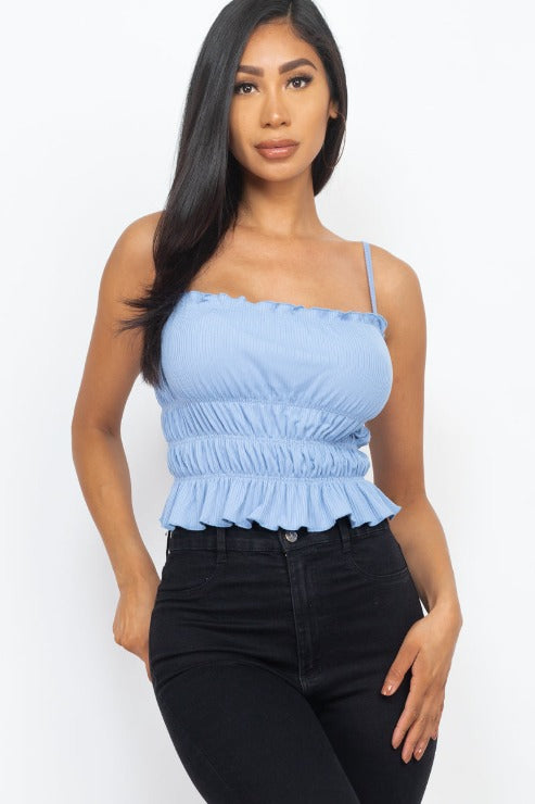 Trendy Tiered Shirred Body Crop Top for Women | Summer Fashion & Casual Outfit Essential | Perfect for Beach, Parties & Everyday Wear