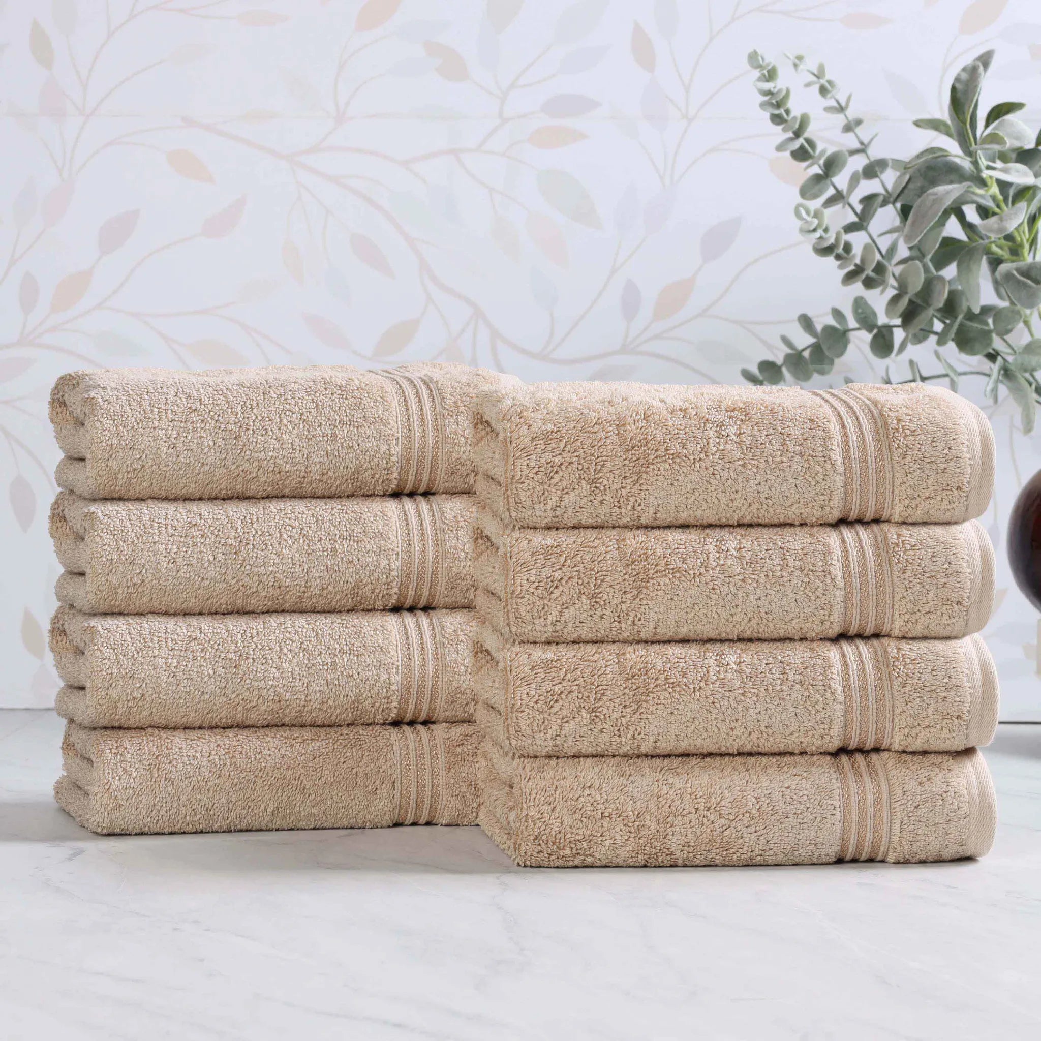 Premium 100% Egyptian Cotton Plush Hand Towels - Ultra Soft & Absorbent Bath Towel Set of 8 for Bathroom, Kitchen & Spa Luxury (24x16 Inches)