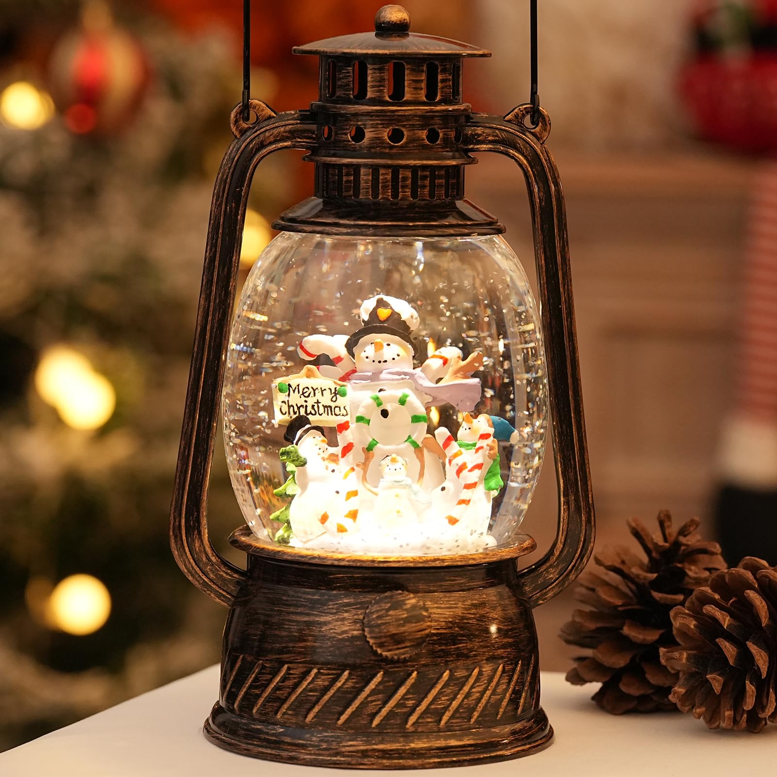 Light Up Musical Snowman Snow Globe with Glitter - Christmas Lantern Decor with 6H Timer | Holiday Home Decor, Gift for Christmas, Office & Winter Wonderland Theme Party