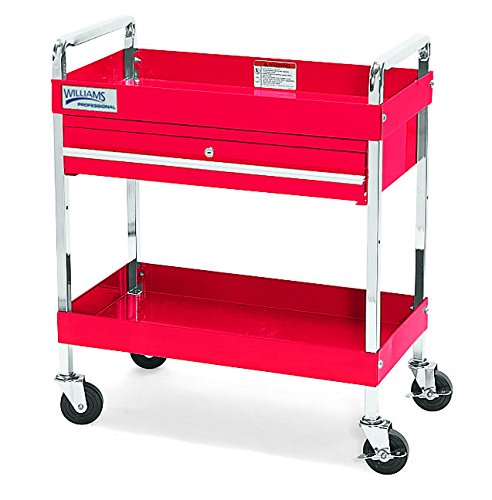 Williams 50723 30-Inch 2-Drawer Locking Service Cart - Heavy Duty Rolling Utility Cart with Wheels for Workshop, Garage & Industrial Use - Red