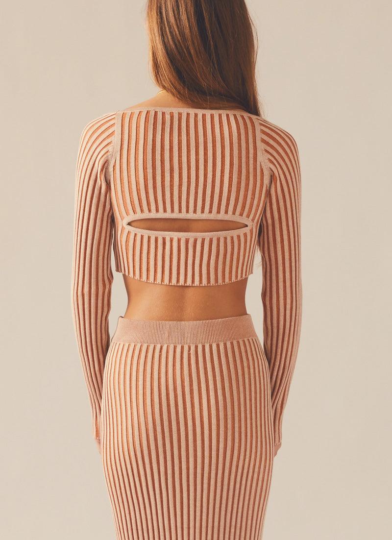 Aubrey Two Tone Ribbed Crop Top in Terracotta | Women's Fashion Tops for Casual Wear & Layering