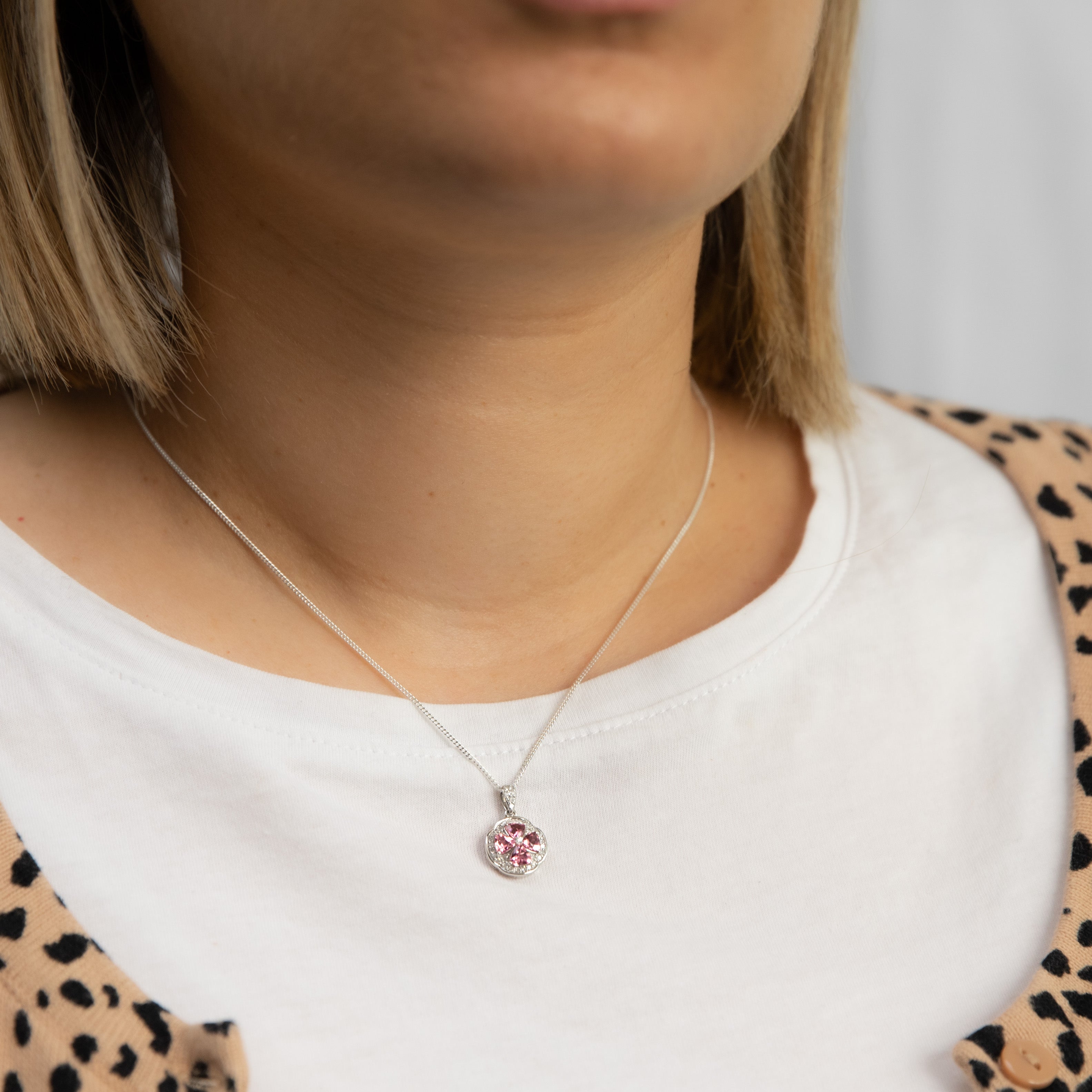 14K White Gold 0.88ct Pink Tourmaline and Diamond Pendant Necklace - Elegant Jewelry Gift for Women, Perfect for Valentine's Day, Anniversary & Special Occasions
