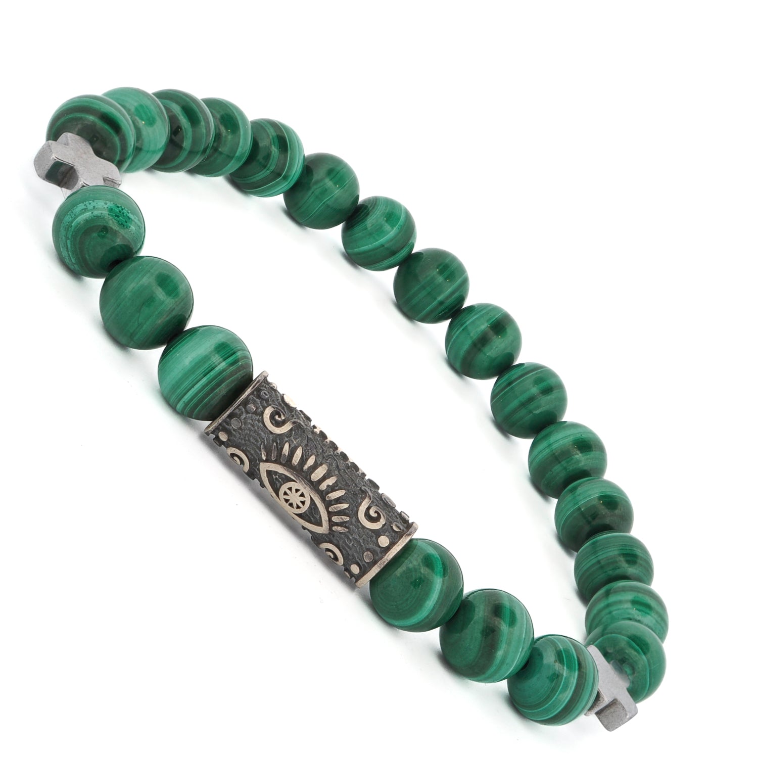 Green Malachite & Sterling Silver Evil Eye Beaded Bracelet for Women - Protection & Good Luck Charm for Travel, Work & Daily Wear