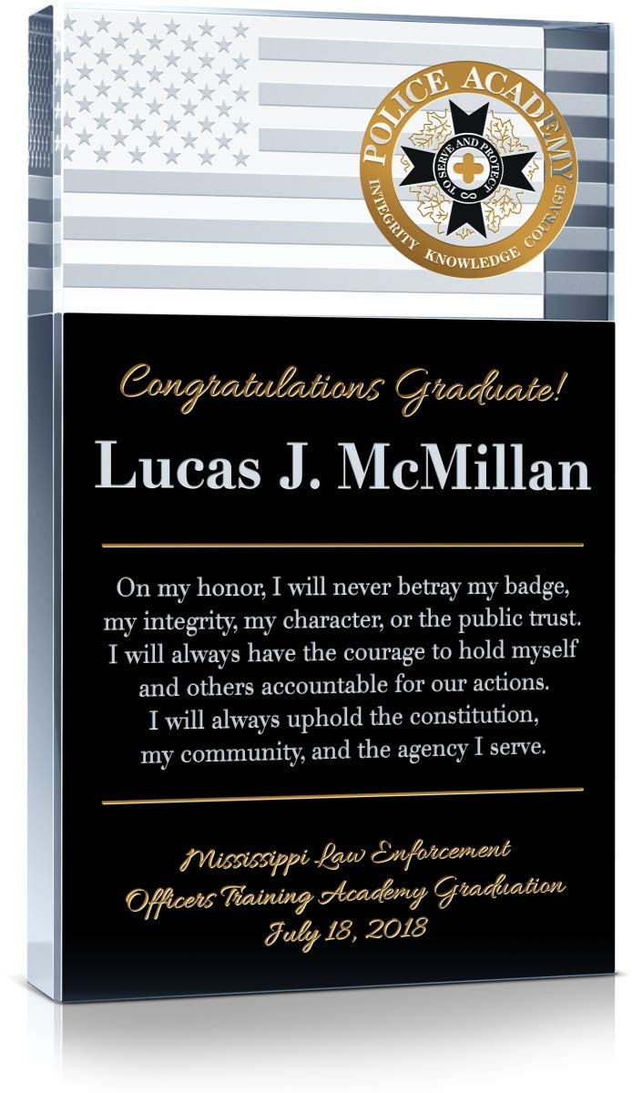 Personalized Police Academy Graduation Plaque - Custom Engraved Crystal Gift with Officer's Name, Academy Details & Honor Oath - Perfect Law Enforcement Graduation Present (6.5