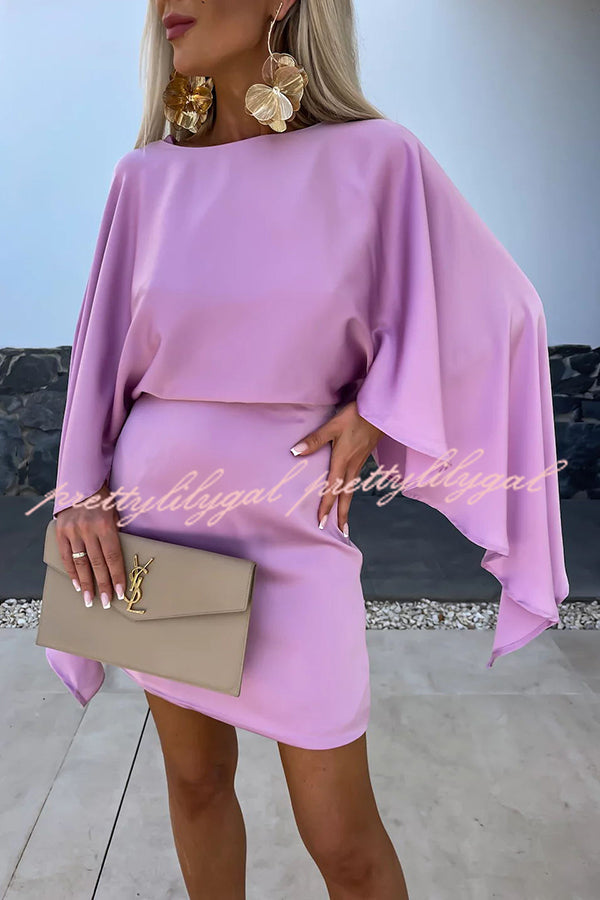 Elegant Satin Butterfly Sleeve Mini Dress with Elastic Waist for Women - Perfect for Cocktail Parties, Weddings & Formal Events