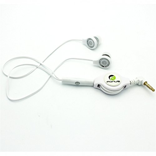 Retractable Wired Earbuds with Microphone - White In-Ear Stereo Headphones for iPad, iPod, Samsung Galaxy & LG Tablets - Perfect for Workouts, Commuting & Online Classes
