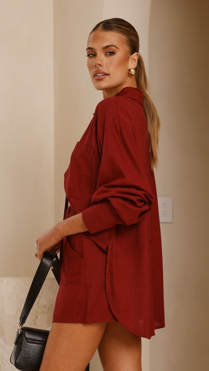 Charla Mini Skort for Women - Burgundy High Waist Tennis Skirt with Shorts - Perfect for Running, Yoga, and Casual Wear