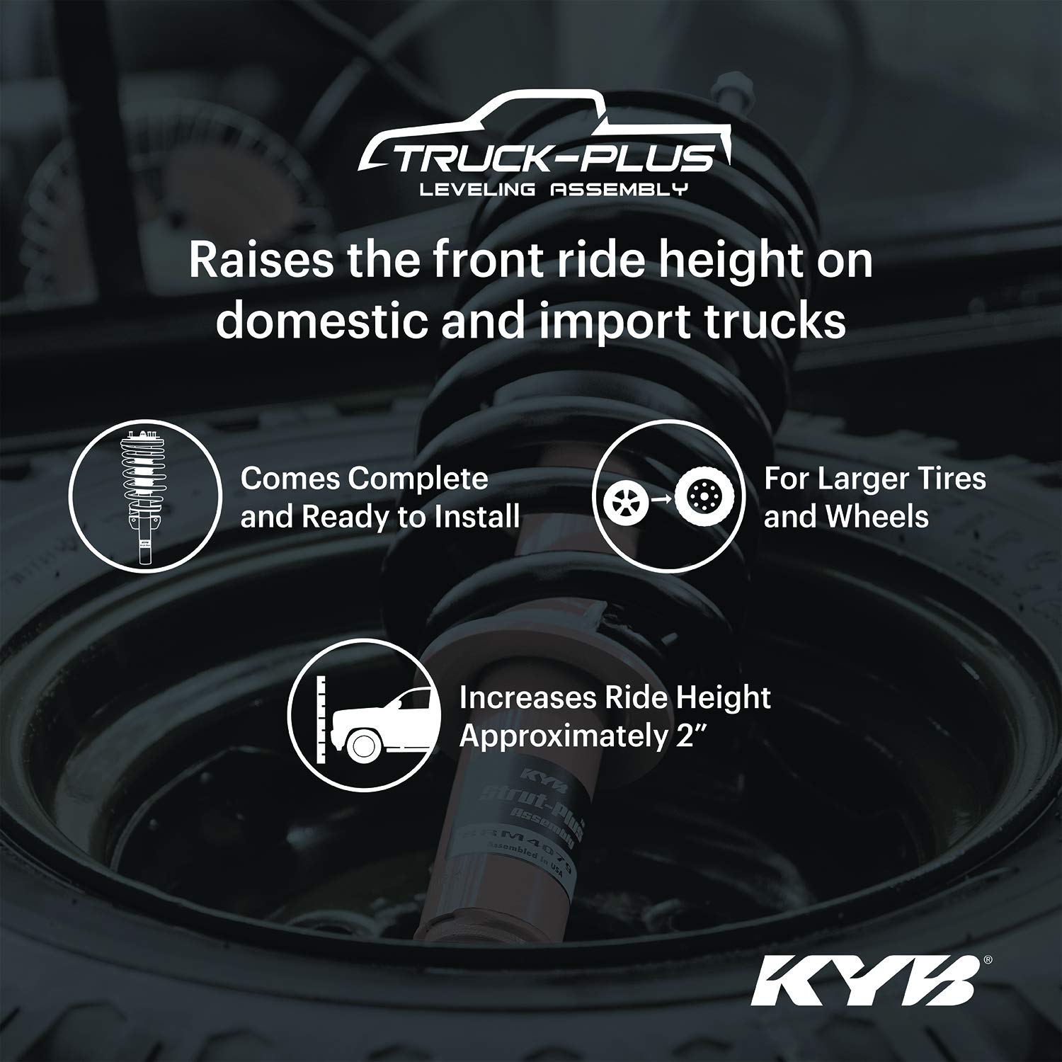 KYB SRM4079K Truck Leveling Kit - Complete Corner Unit with Strut, Mount & Spring for Smooth Ride & Enhanced Stability | Perfect for Off-Roading, Towing & Heavy-Duty Truck Applications