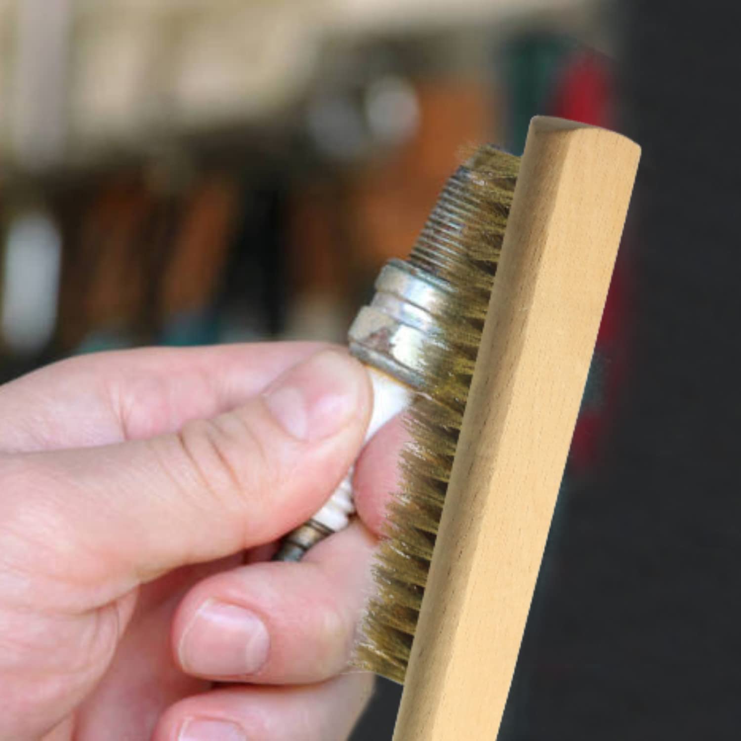 MAXMAN Copper Brass Brush with Soft Bristles – 10 Inch Natural Beechwood Handle for Rust Removal, Metal Surface Cleaning & Texturing – Heavy Duty Wire Brush for DIY, Automotive, Welding & Home Improvement Projects