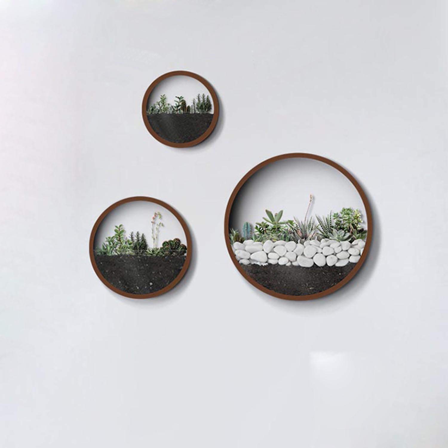 3 Pack Modern Round Glass Wall Planters - Succulent & Herb Hanging Vases with Iron Circle Holder - Perfect for Small Cactus, Balcony Decor, Room & Patio Decoration (Coffee) - Ideal for Indoor Greenery, Kitchen Herb Gardens & Boho Home Decor