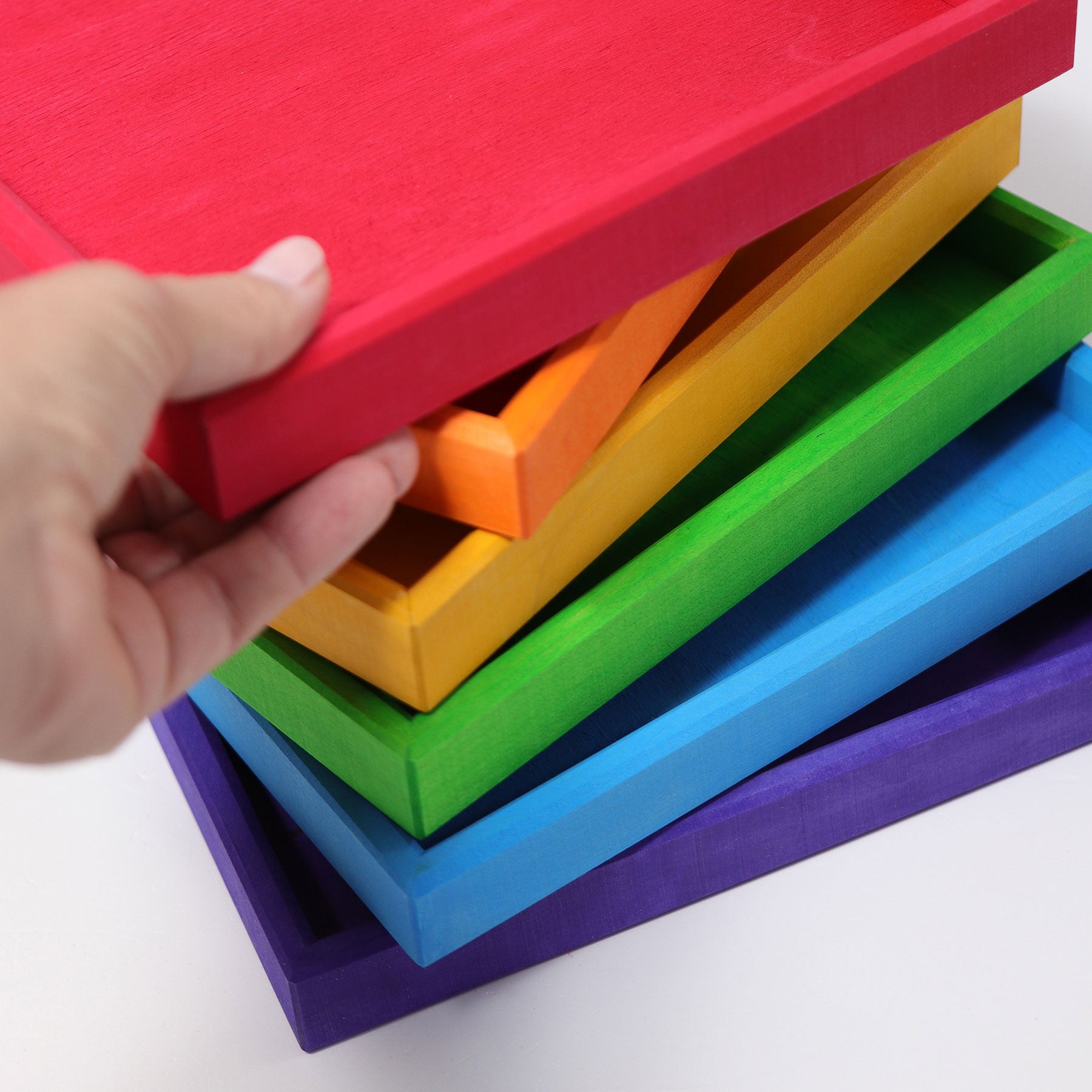 Grimm's Wooden Rainbow Stacking Frames - Montessori Educational Toys for Kids, Colorful Wooden Blocks for Creative Play & Learning