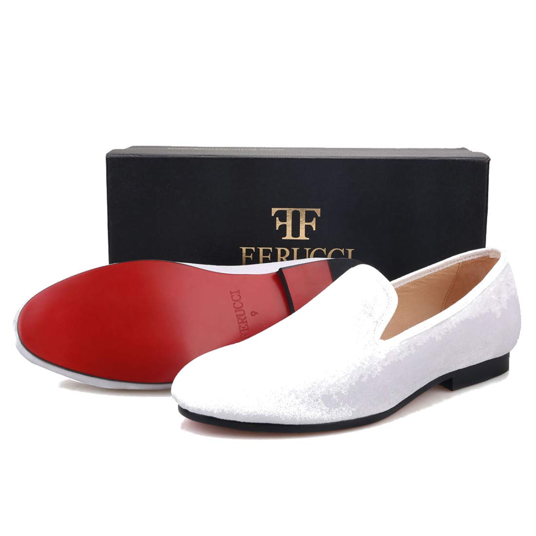 FERUCCI Women's Plain White Velvet Loafers - Comfortable Slip-On Slippers for Wedding, Prom & Casual Wear - Soft Velvet Flat Shoes for Indoor/Outdoor Use