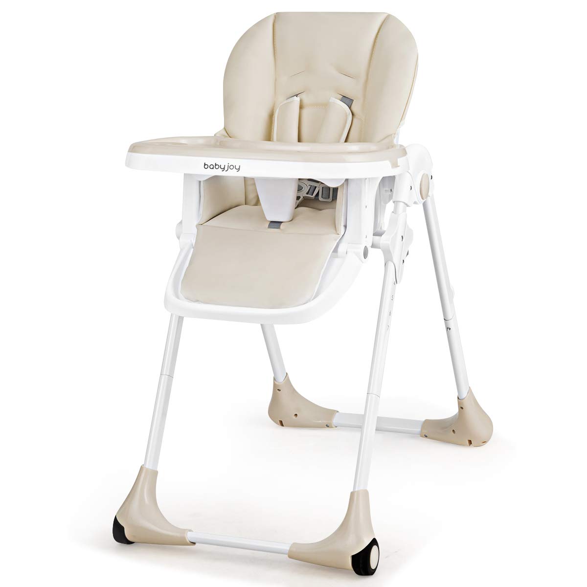 BABY JOY Convertible High Chair for Babies & Toddlers - Adjustable Height, Recline & Footrest, Removable Double Tray, Portable Baby Dining Chair with Wheels (Beige) | Perfect for Home, Restaurant & Travel Use