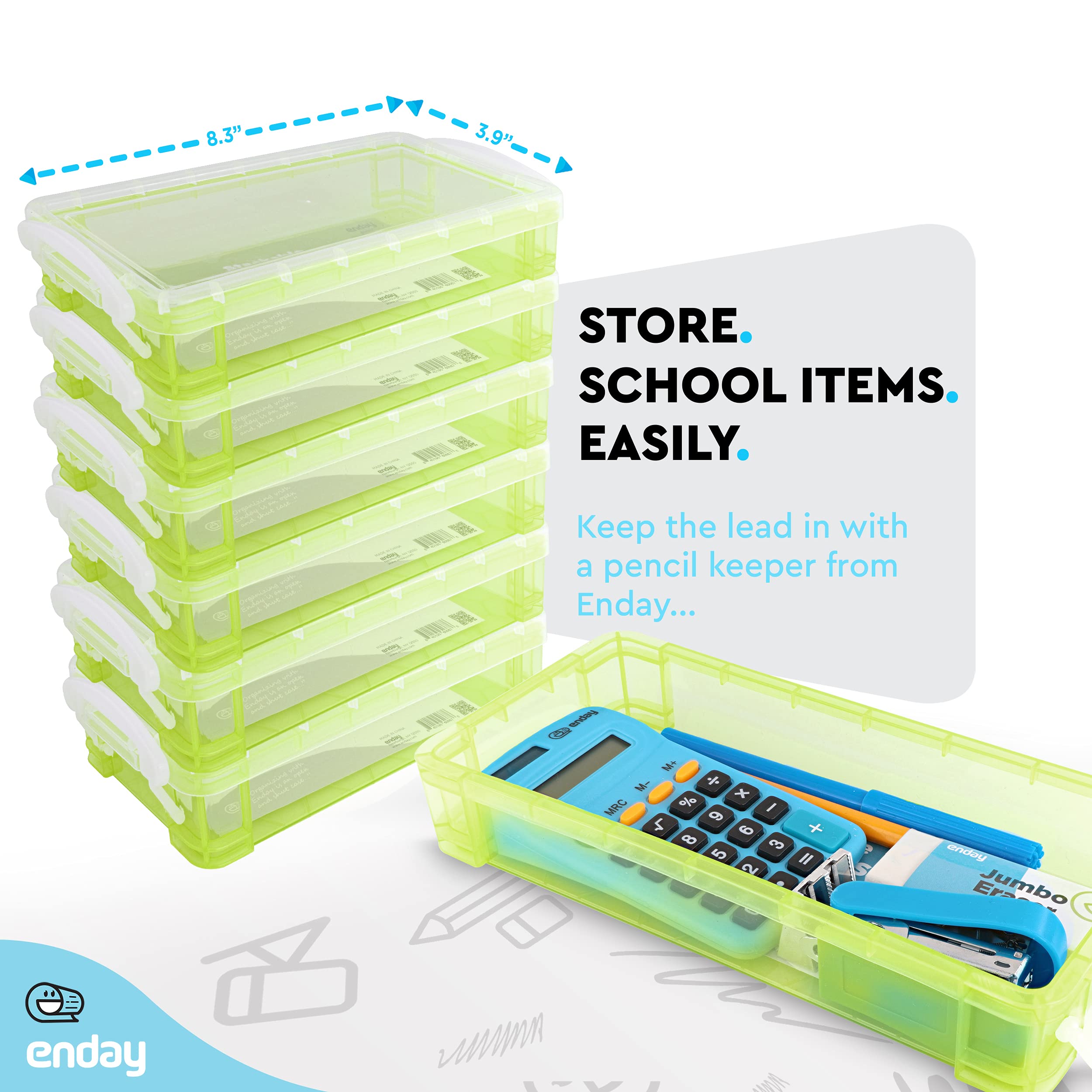 Enday Stackable Plastic Pencil Case - Large Capacity School & Office Supplies Organizer (Green, Blue, Grey, Pink, Red, Purple) - 80 Pack - Perfect for Students, Teachers & Professionals to Store Pens, Markers & Art Supplies