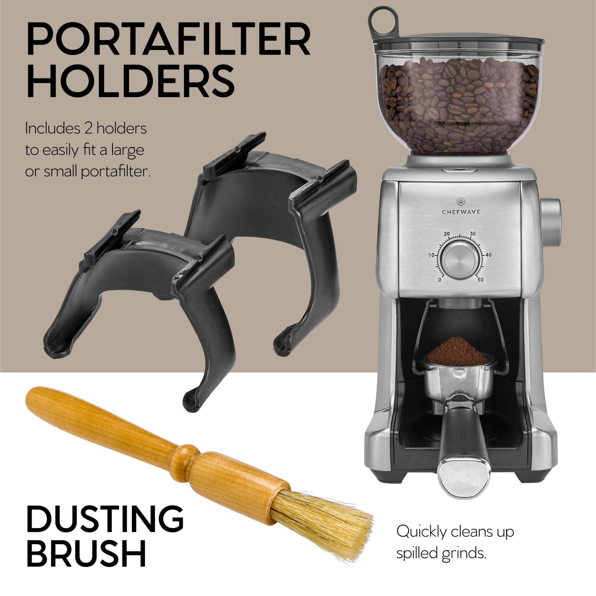 Premium Electric Coffee Grinder - ChefWave Conical Burr Grinder with 16 Adjustable Settings, Die-Cast Aluminum Body - Includes Scoop & Cleaning Brush - Perfect for French Press, Espresso & Drip Coffee - Brews 2-10 Cups - Ideal for Home Kitchens & Coffee Shops