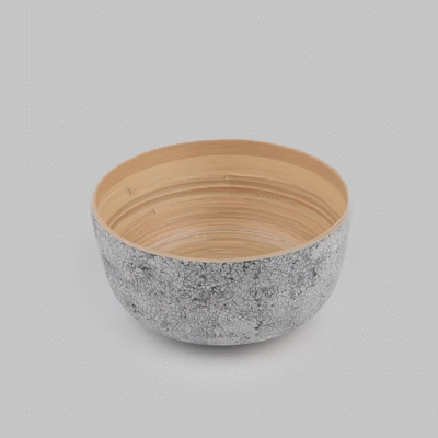 Bambuddha 25 oz Round Gray Spun Bamboo Salad Bowl - Medium Eggshell Design - 9.5