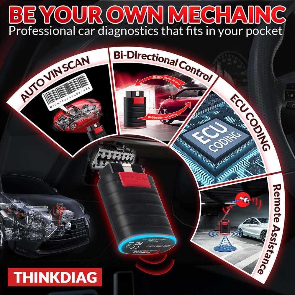 THINKCAR ThinkDiag Bluetooth OBD2 Scanner - Bidirectional Diagnostic Scan Tool for Car, Truck & SUV - Read & Clear Codes, Check Engine Light - Perfect for DIY Mechanics & Auto Repair Shops