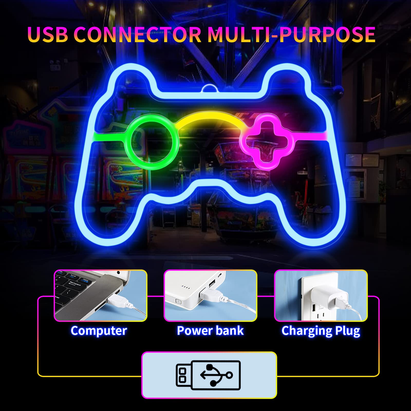 Game Controller LED Neon Sign - Custom Gamer Room Wall Decor, Gaming Bedroom Light for Boys & Teens - Perfect for Gaming Zone, Party Decoration & Man Cave
