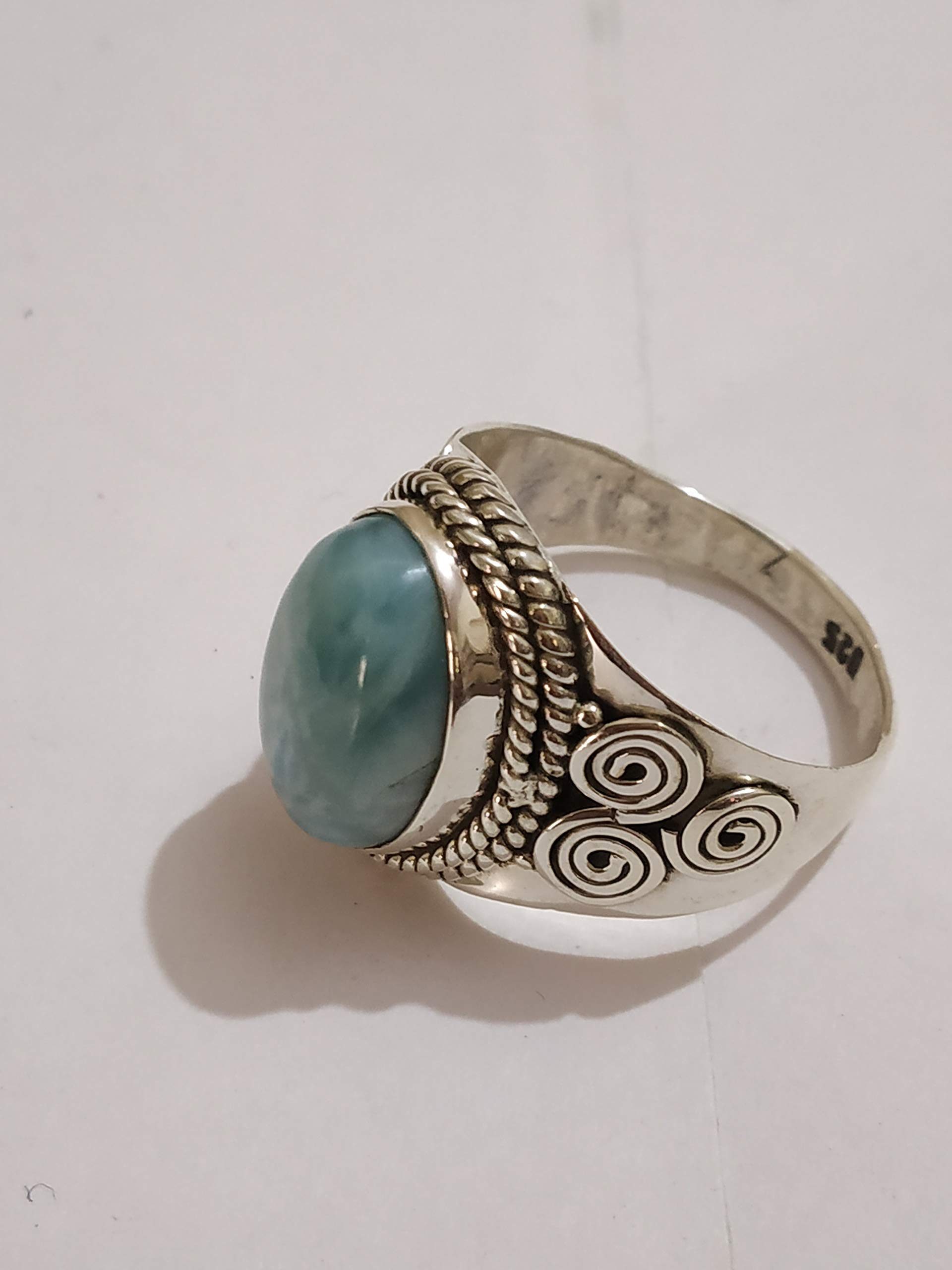 Larimar Ring - 925 Sterling Silver Sky Stone Ring | Dominican Larimar Jewelry | Boho Healing Vintage Style Ring | Perfect for Engagement, BFF Gifts & Spiritual Healing | Handmade Artisan Blue Stone Ring for Women