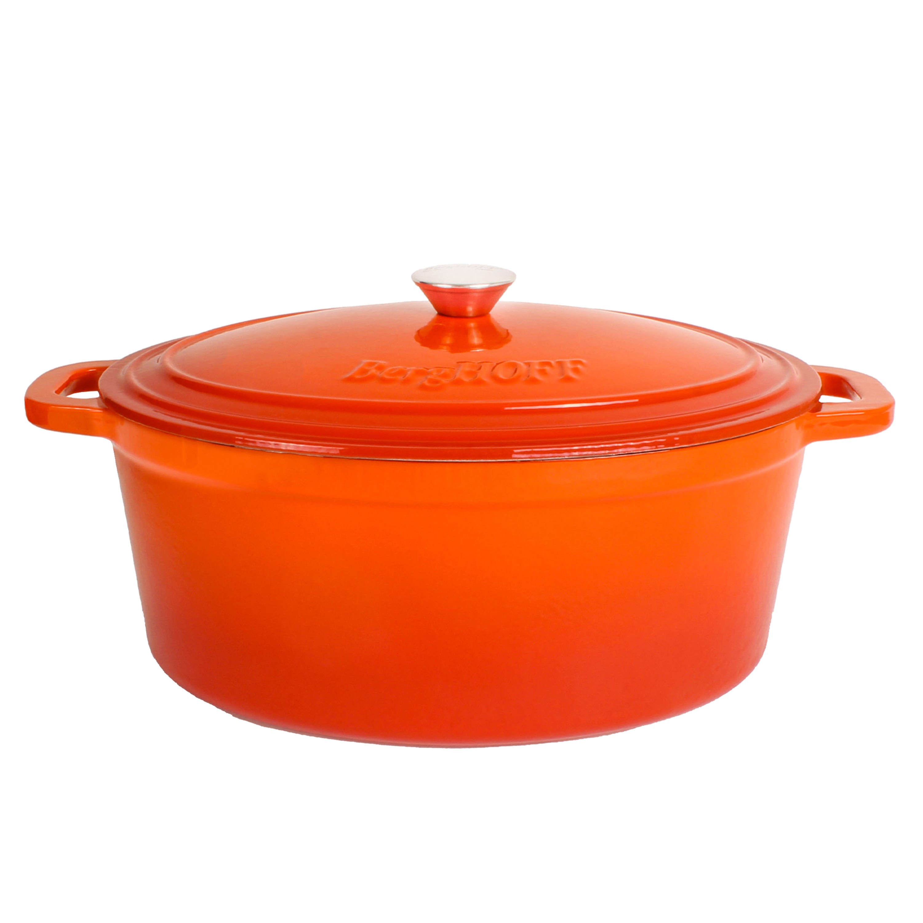 BergHOFF Neo 4-Piece Cast Iron Cookware Set with 5qt Dutch Oven & 8qt Skillet - Orange Enameled Cookware for Stovetop, Oven & Camping - Perfect for Braising, Frying & Slow Cooking
