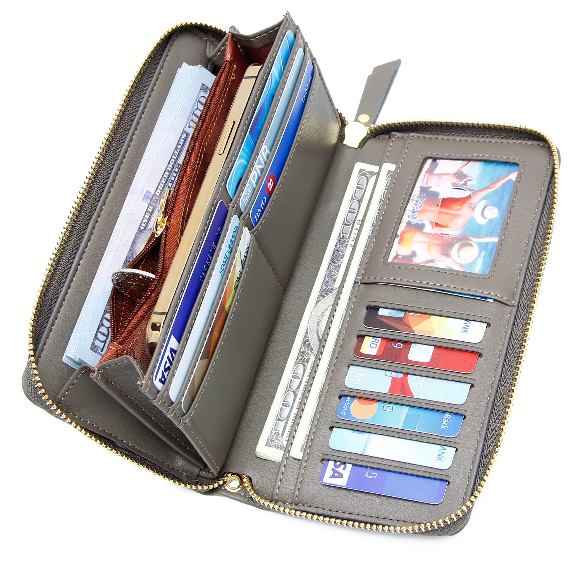 GEEAD RFID Blocking Wristlet Wallet for Women - PU Leather Zip Around Phone Clutch Purse with Card Slots | Perfect for Travel, Shopping & Everyday Use