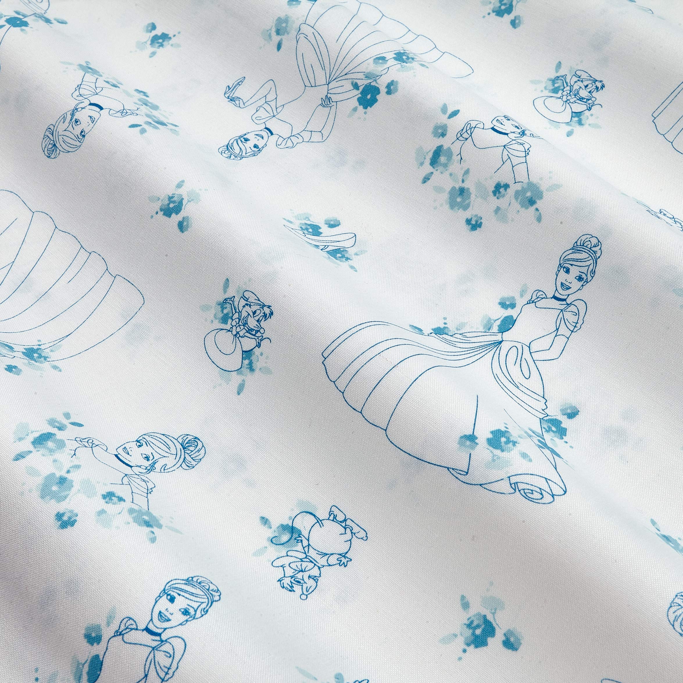 Disney Forever Princess Cinderella Toile Quilt Fabric by The Yard - Blue Cotton Fabric for Quilting, Sewing & DIY Projects | Perfect for Bedding, Home Decor & Crafting