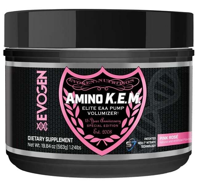 Evogen Amino K.E.M. EAA Essential Amino Acid Supplement - Pink Rose Flavor 563g for Muscle Recovery & Performance Boost | Pre-Workout & Post-Workout Drink