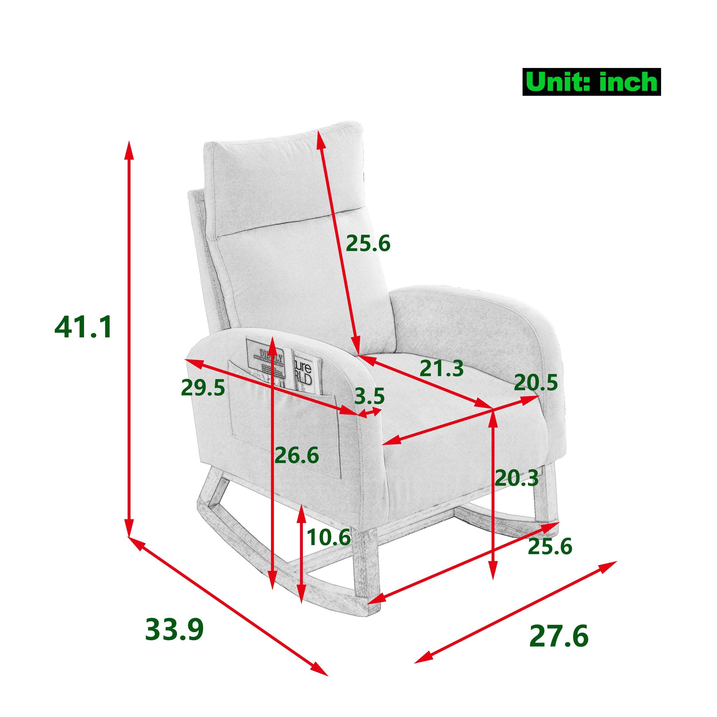 27.6W Modern Accent High Backrest Rocking Chair with Side Pockets - Comfortable Lounge Armchair for Living Room, Bedroom & Nursery - Perfect for Relaxing, Reading & Nursing