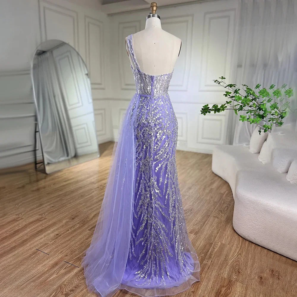 Elegant Pink Mermaid Evening Gown with Beaded One Shoulder Design - Women's Formal Party Dress for Prom, Wedding & Special Occasions - Serene Hill Collection LA71616