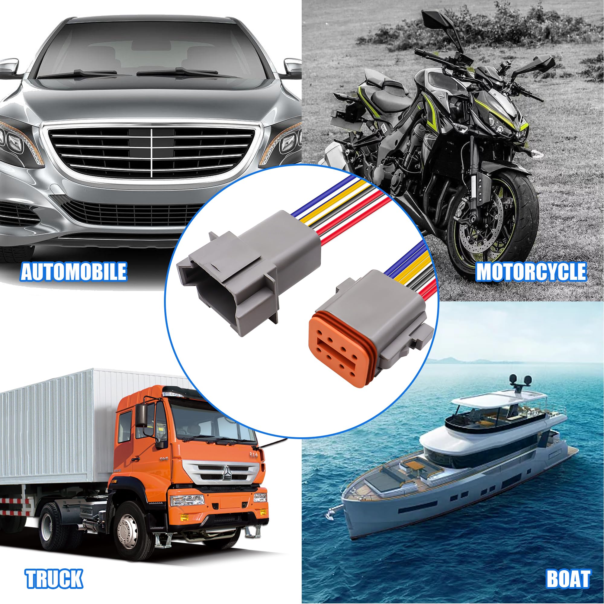 HiSport 8 Pin DT Connectors Waterproof Kit - Male & Female Wire Connectors for Car, Truck, Boat - Durable Electrical Connection for Automotive, Marine & Off-Road Vehicles - 1 Set