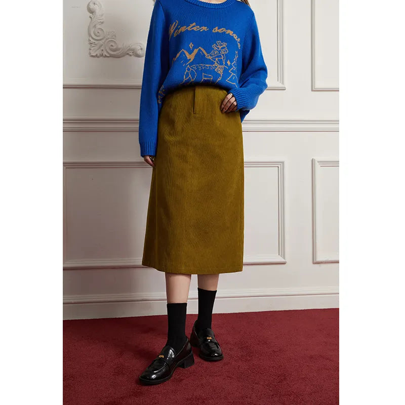 Retro High Waist Corduroy Skirt for Women - Autumn Winter Back Slit Casual Skirt with Length Options | Perfect for Office Commute, Date Nights & Fall Fashion